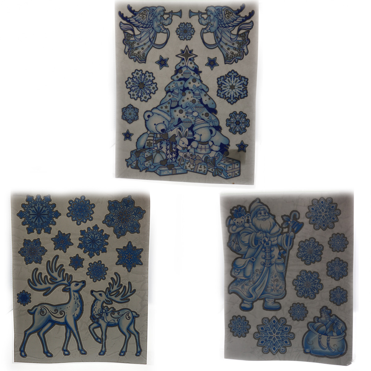 Window sticker silicone with glitter "JO" /6526-108/ "Blue snowflakes" 29*41cm (1/12)