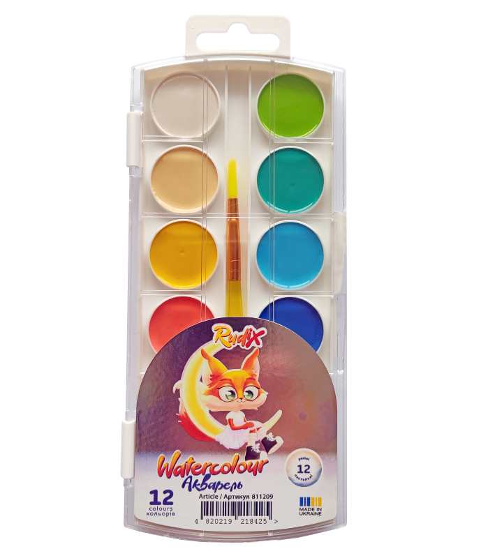 Watercolor "RUDIX" PLASTIC 12 col. /811209/ with/n pastel colors (1/12)