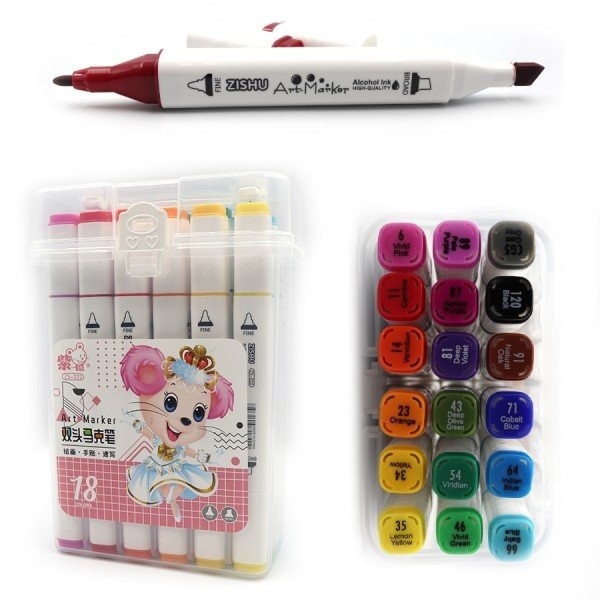 Set of sketch markers /222-18/ "Mouse" 18 col. round/slanted tip, plast.up with ethics (1/10/60)