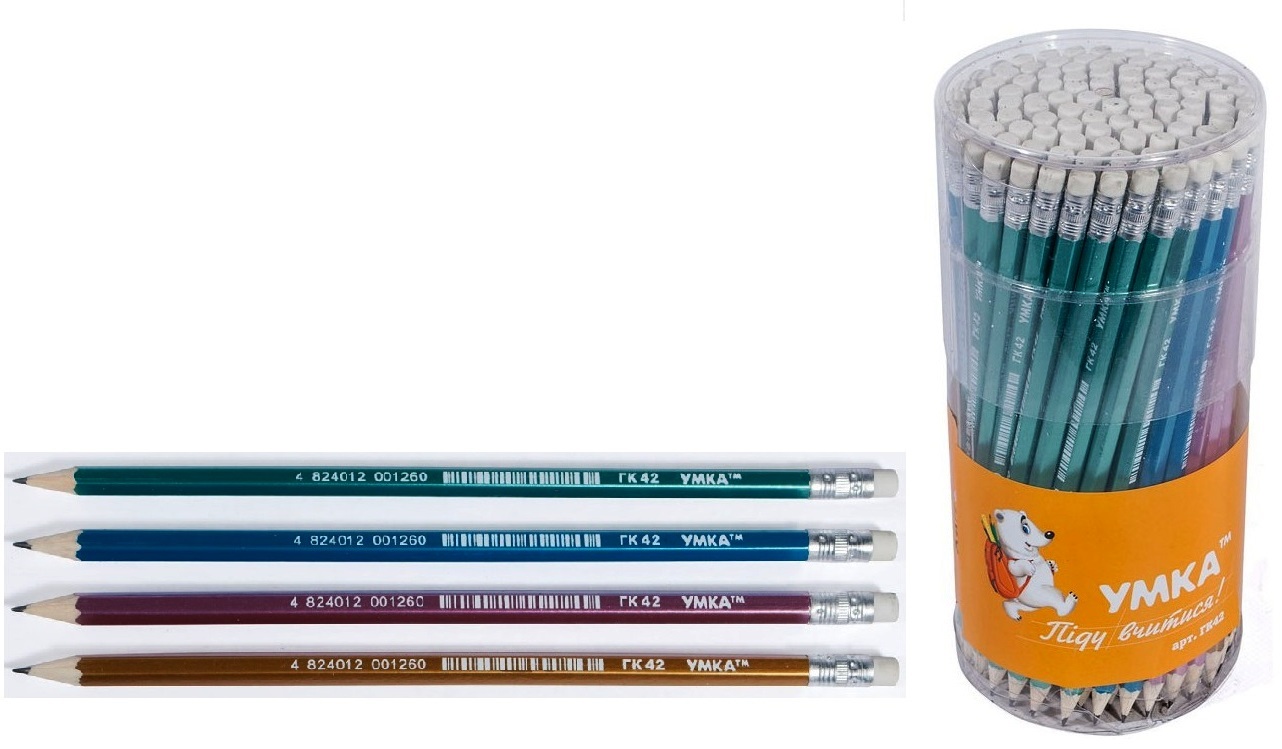 Pencil pr. "UMKA" /GK42/ "Metallic" HB with eraser (100/400/2400)