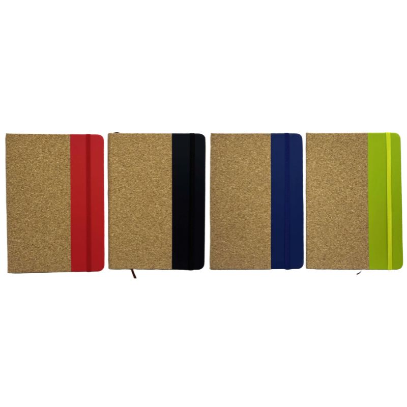 Notebook A5/76 sheets. /A5-708/ on rubber band "Cork colored insert" 70g/m2, # mix (1/12)