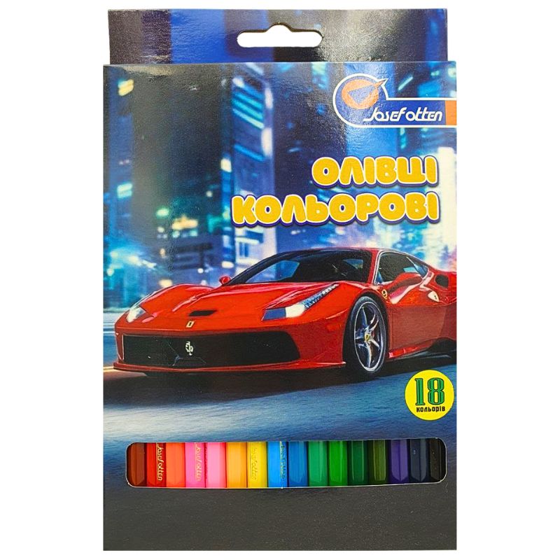 Олівці кольорові "JO" 18 кол. /7303-18A/ дерево "Sportcar" упаковка картон (1/8/160)