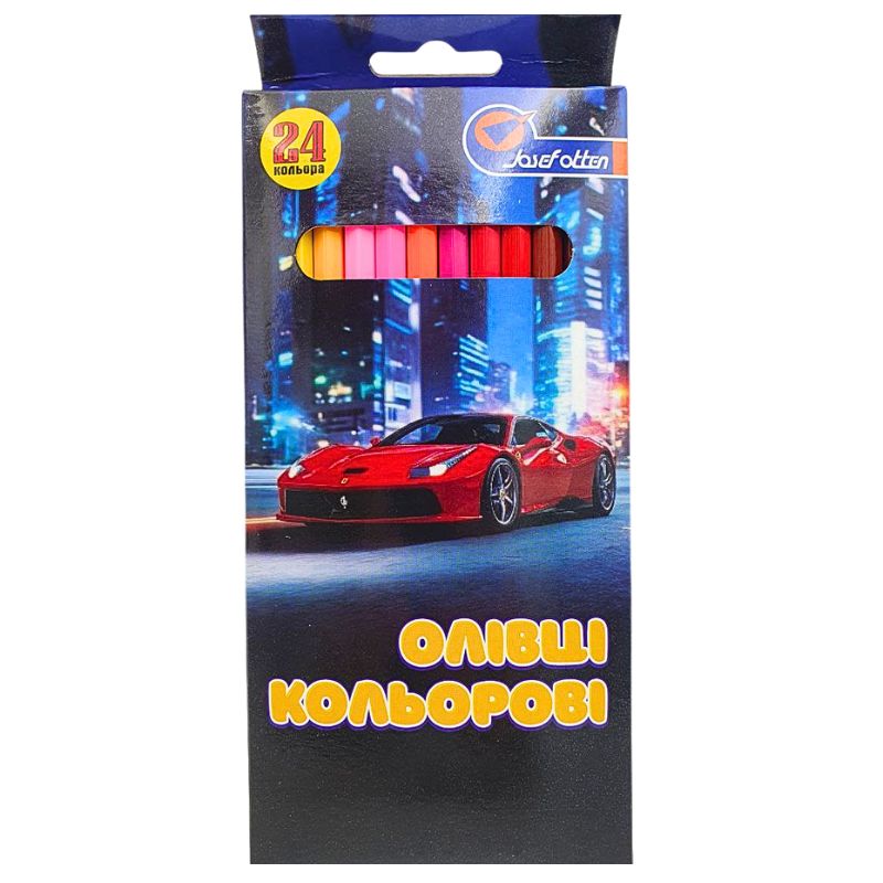 Олівці кольорові "JO" 24 кол. /7303-24A/ дерево "Sportcar" упаковка картон (1/6/120)