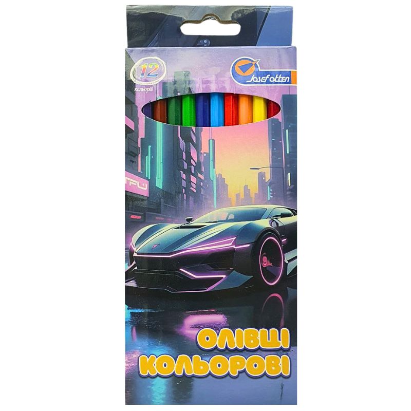 Олівці кольорові "JO" 12 кол. /1051-12E/ пластик "Sportcar" упаковка картон (1/12/240)