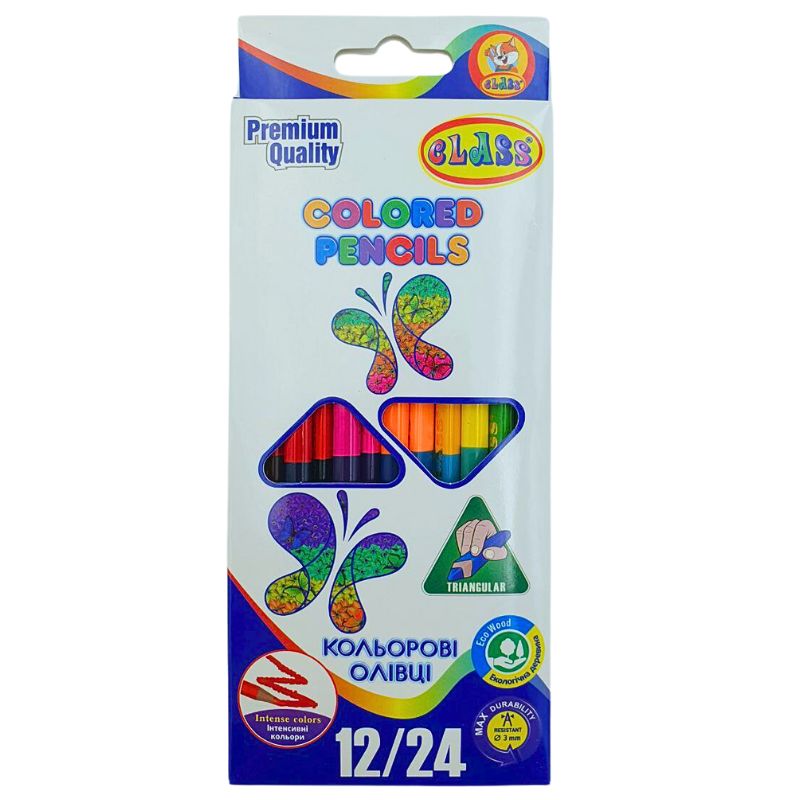 Colored pencils "CLASS" 24 colors/12 pcs /1912/24/1C/ PREMIUM DOUBLE-SIDED triangular (1/12/240)