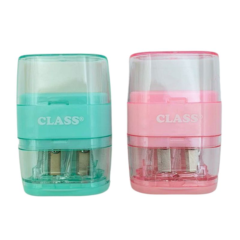 Sharpener "CLASS" /4832C/ with container + eraser, Binary, double, diam. 8 and 11mm, mix, in display (12)