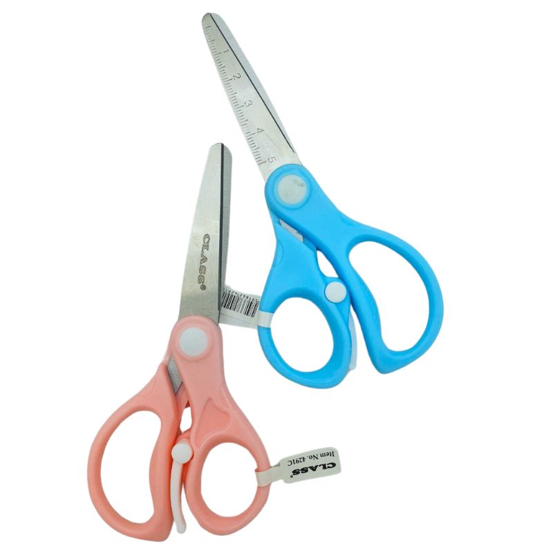 CHILDREN'S Scissors "CLASS" /4291C/ STYLISH, 13.5 cm, reinforced handles, with back. by mechanism, mix, in display (24)