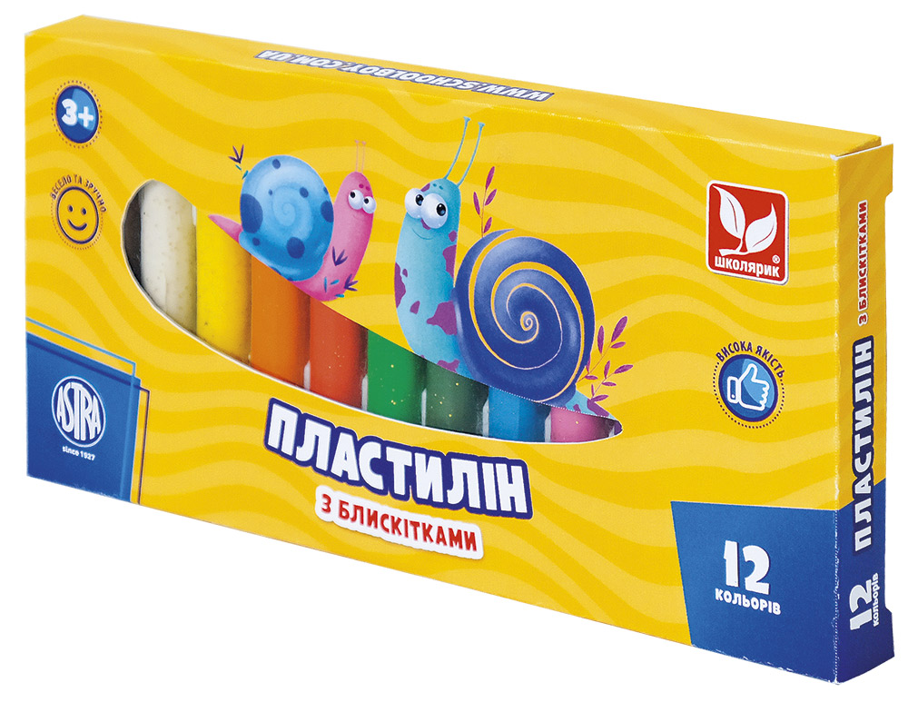 Пластилін восковий "Школярик" 12 кол. круглий з блискітками /303107001-UA/ 156 г (1/24)