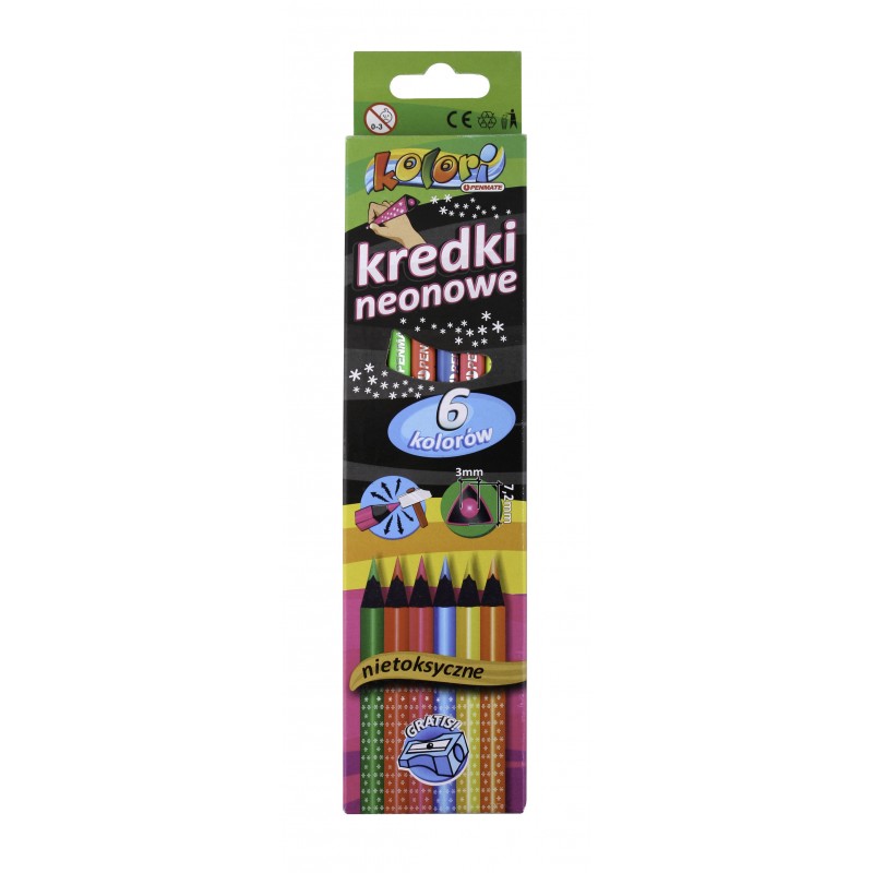 Colored pencils "PENMATE" 6 pcs. /7600/440/ Kolori Premium triangular neon + chinka