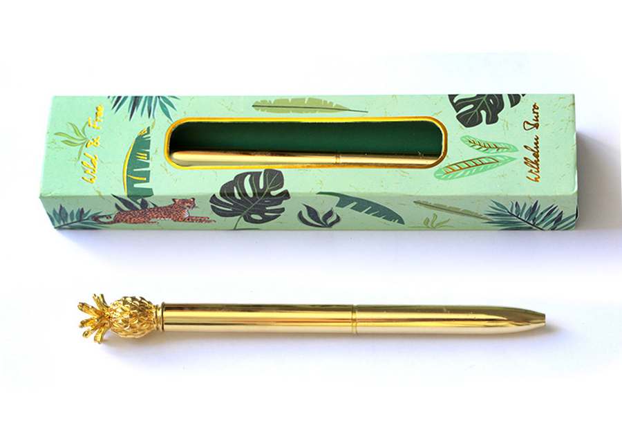 Gift ballpoint pen "WB" /WB120/ rotary, metal, thin, in a box, gold. PINEAPPLE, "Wild" (1/100)