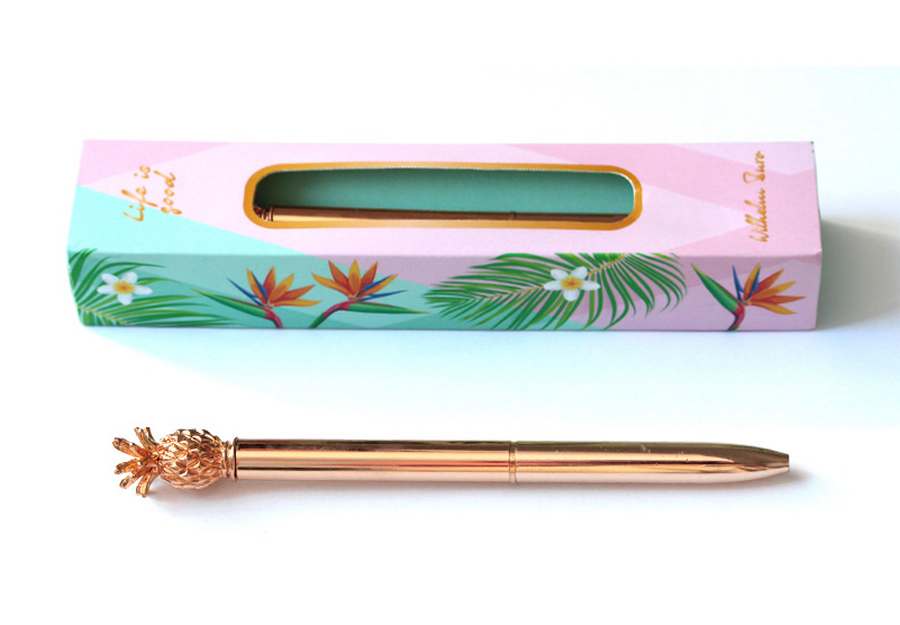 Gift ballpoint pen "WB" /WB119/ rotary, metal, thin, in a box, rose gold. PINEAPPLE, "Life" (1/100)