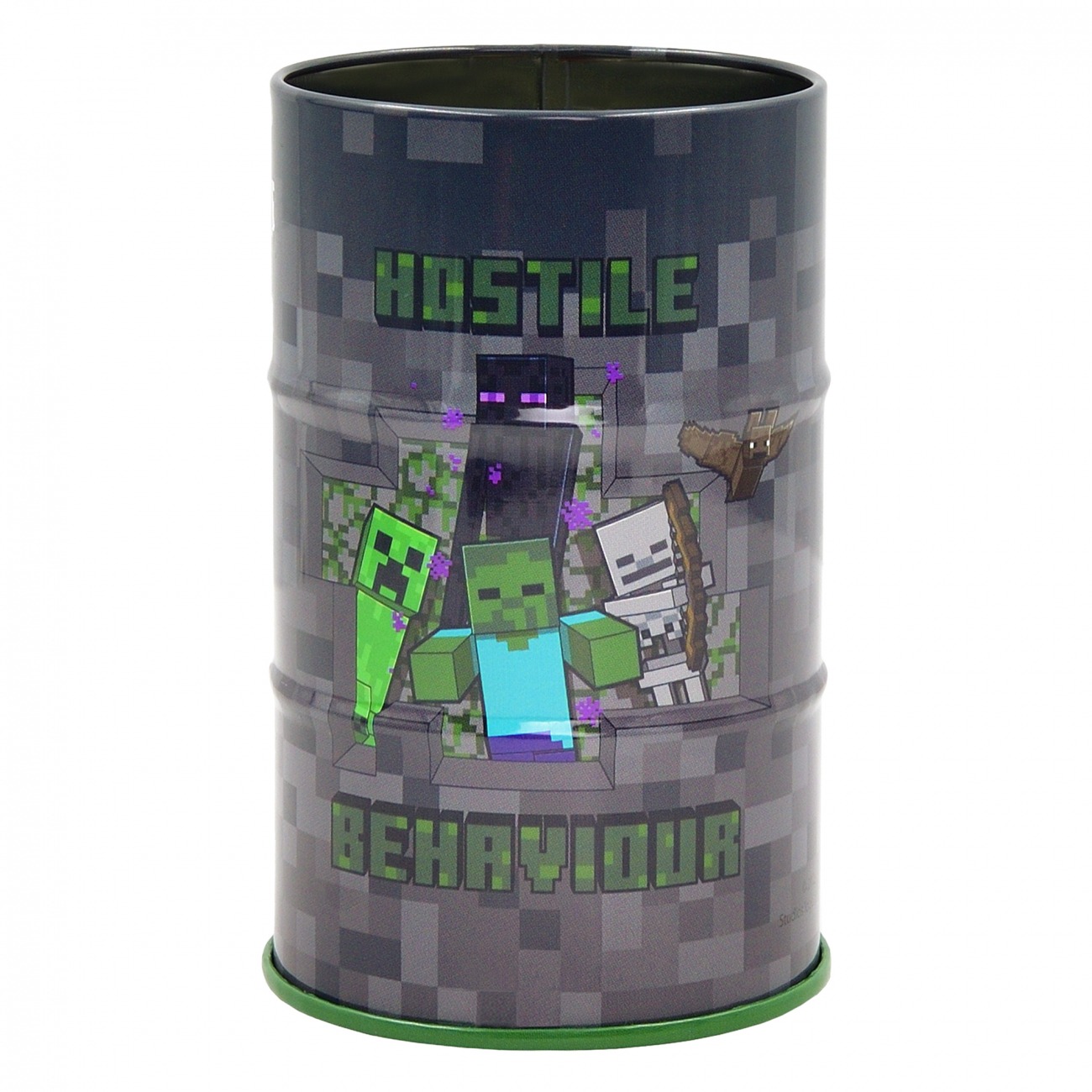 Стакан-підставка для ручок "YES" /708376/ "Minecraft" бочка, метал, сірий (1/50/100)