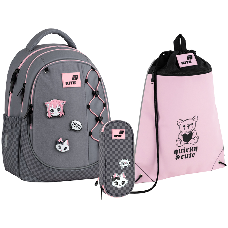 "Kite" set /SET_K26-700M-3/ backpack + pencil case + shoe bag 700 Meow (1/6)