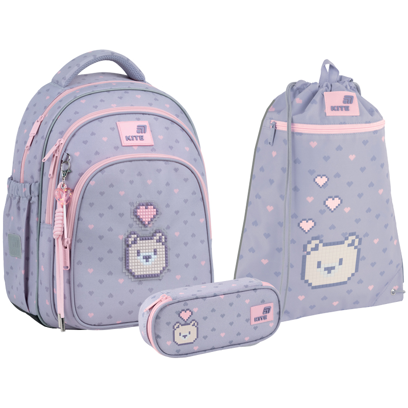 "Kite" set /SET_K26-763S-1/ backpack + pencil case + shoe bag 763S Pixel Love (1/6)