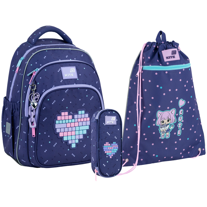 "Kite" set /SET_K26-763M-2/ backpack + pencil case + shoe bag 763M Type Love (1/6)