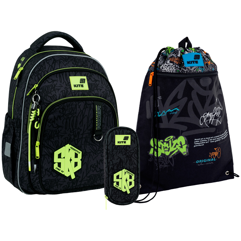 "Kite" set /SET_K26-763M-3/ backpack + pencil case + shoe bag 763M SK8 (1/6)