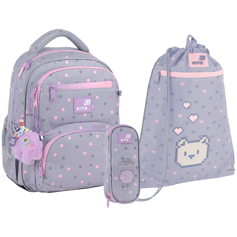 "Kite" set /SET_K26-773M-3/ backpack + pencil case + shoe bag 773 Cute Monster (1/6)