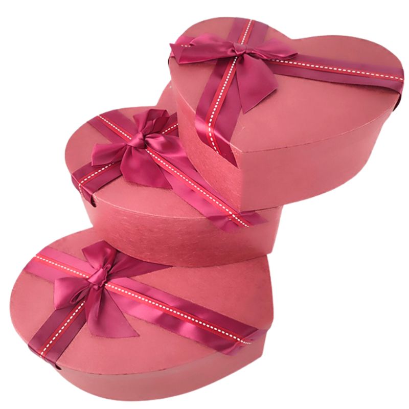 Gift box /271031/ burgundy, Heart, matte, 3 pcs/pack, 30.8x28x11.7-22.7x19.8x9 cm