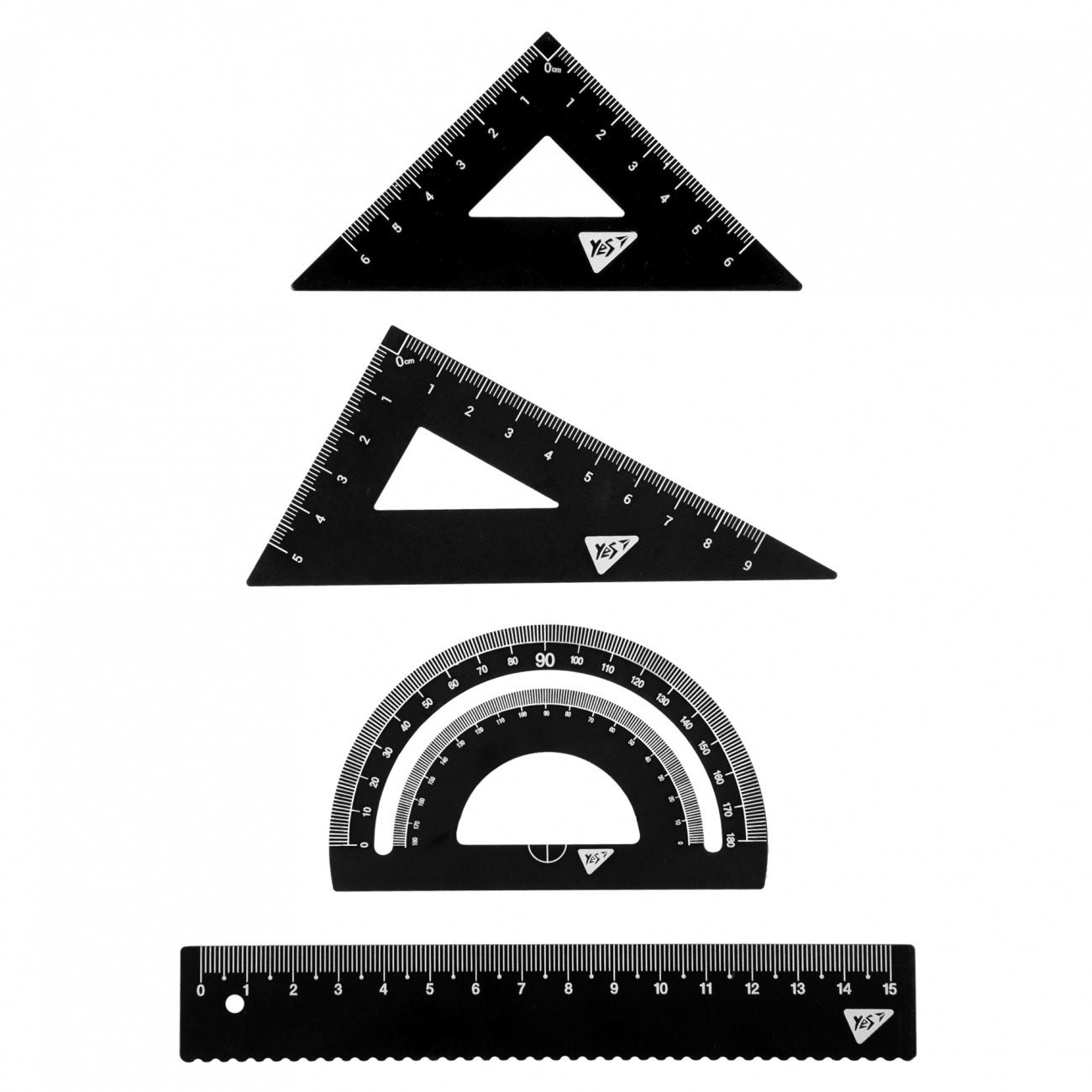 Set of rulers "Yes" /370677/ line 15; trick. 6*6; trick. 9*5; transp./ metal (1/24/144)