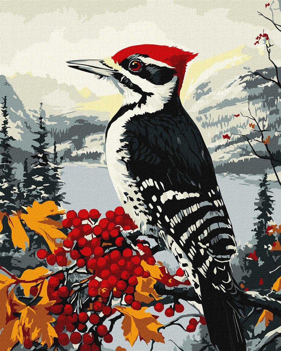 Painting by numbers "Ideyka" /KHO6777/ "Woodpecker on a branch" 40*50cm