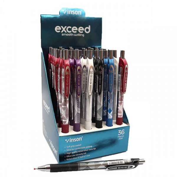 Pen oil machine "Vinson" /208/ "Exceed 208" 0.7mm, blue, grip, mix (24/1440)