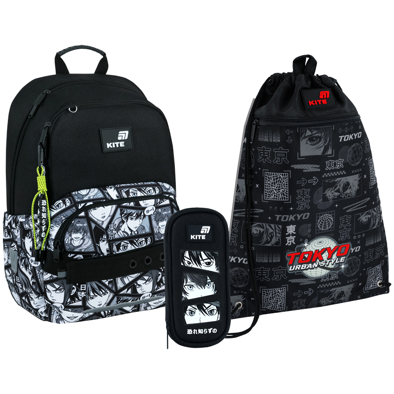 "Kite" set /SET_K26-585M-5/ backpack + pencil case + shoe bag 585 Anime Boy (1/6)