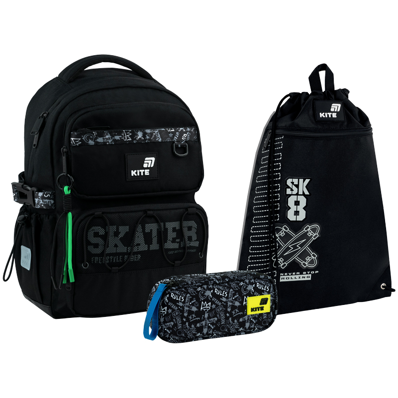 Set "Kite" /SET_K26-1022M-2/ backpack + pencil case + shoe bag 1022 Skater (1/6)