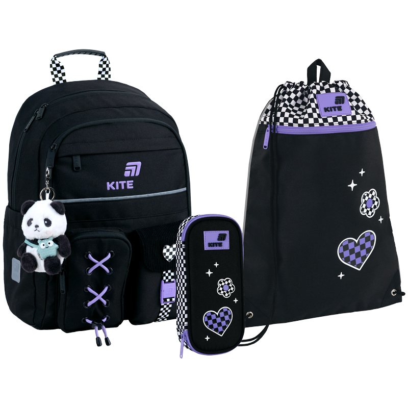 "Kite" set /SET_K26-584M-2/ backpack + pencil case + shoe bag 584 Panda Love (1/6)