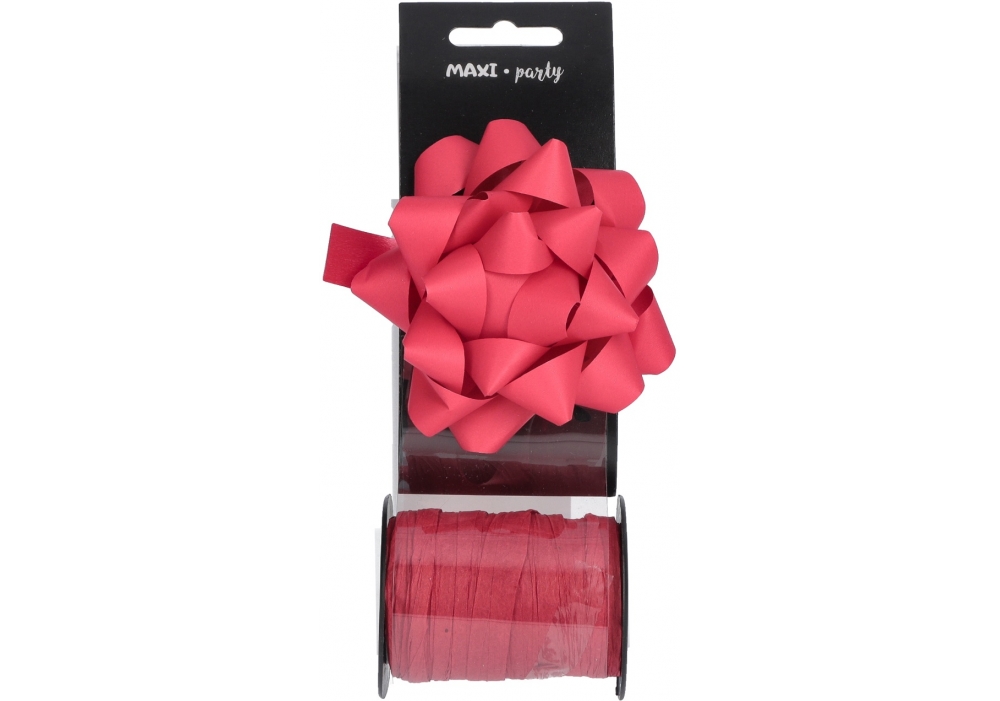 Ribbon and bow for gift wrapping "Maxi" /NP06-MSZC-Red/ red, bow d:8.89cm, ribbon 8m (1/24/144)