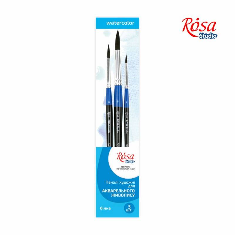 Set of brushes No. 1 "ROSA" squirrel round, 3 pcs. (No. 1, 4, 8), k.r. (1/12)