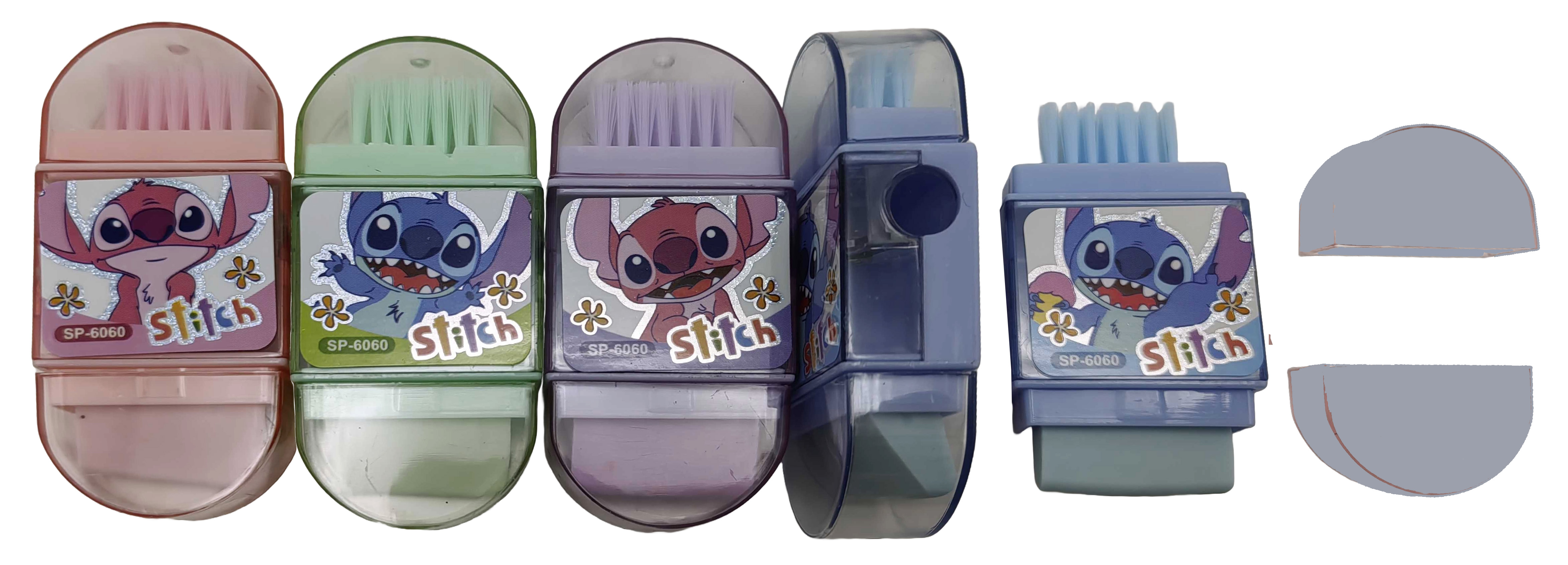 Sharpener /6060/ with brush, eraser -3in1 "Stitch", mix (48)