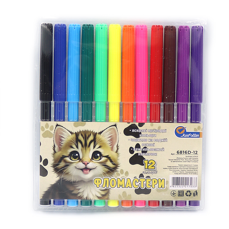 Felt-tip pens "JO" 12 pcs. /6816-12D/ with vent. colp "Cat" in rigid PVC (1/12/192)