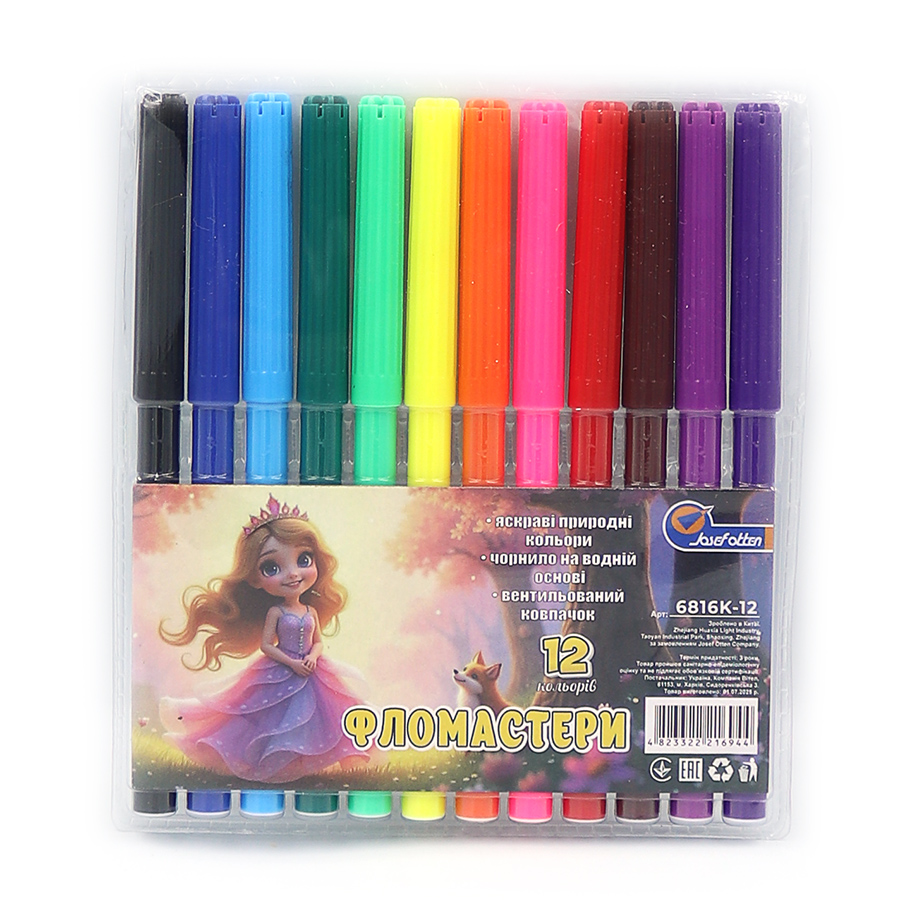 Felt-tip pens "JO" 12 pcs. /6816-12K/ with vent. colp "Princess" in rigid PVC (1/12/192)