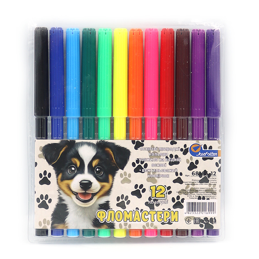 Felt-tip pens "JO" 12 pcs. /6816-12R/ 68165-12/ with vent. colp "Dog" in hard PVC (1/12/192)