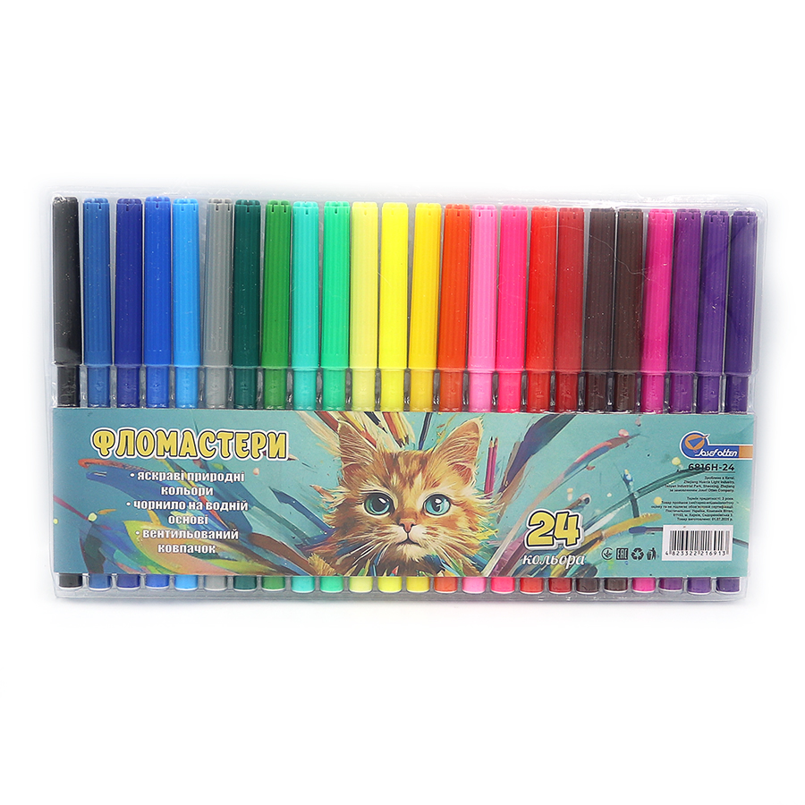 Felt-tip pens "JO" 24 pcs. /6816-24H/ with vent. colp "Kitten" in rigid PVC (1/12/96)