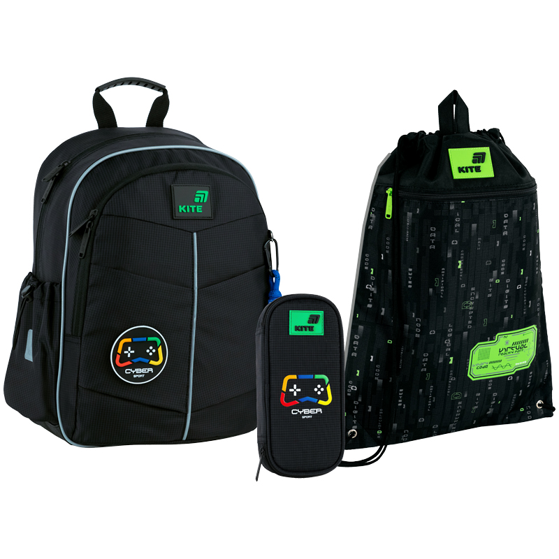 "Kite" set /SET_K26-771S-3/ backpack + pencil case + shoe bag 771 Cyber (1/6)