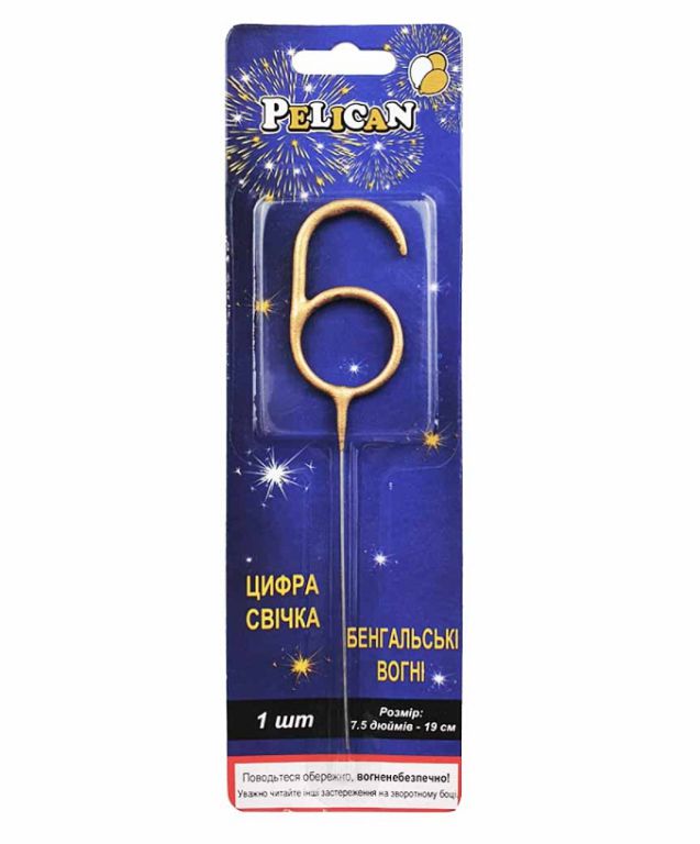 Bengal numeral candle "Pelican" /860016/ "6" GOLD (1/24)