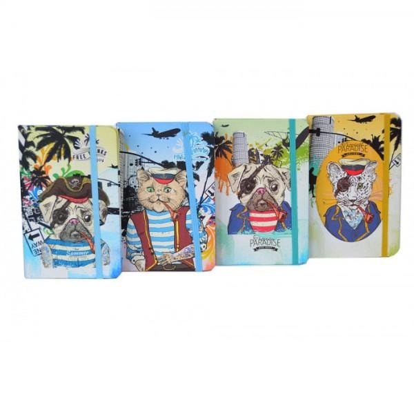 Notepad A5/80 sheet "JO" /NA580050/ on rubber band "Pets pirates" color edge 70g, mix (1/16/96)