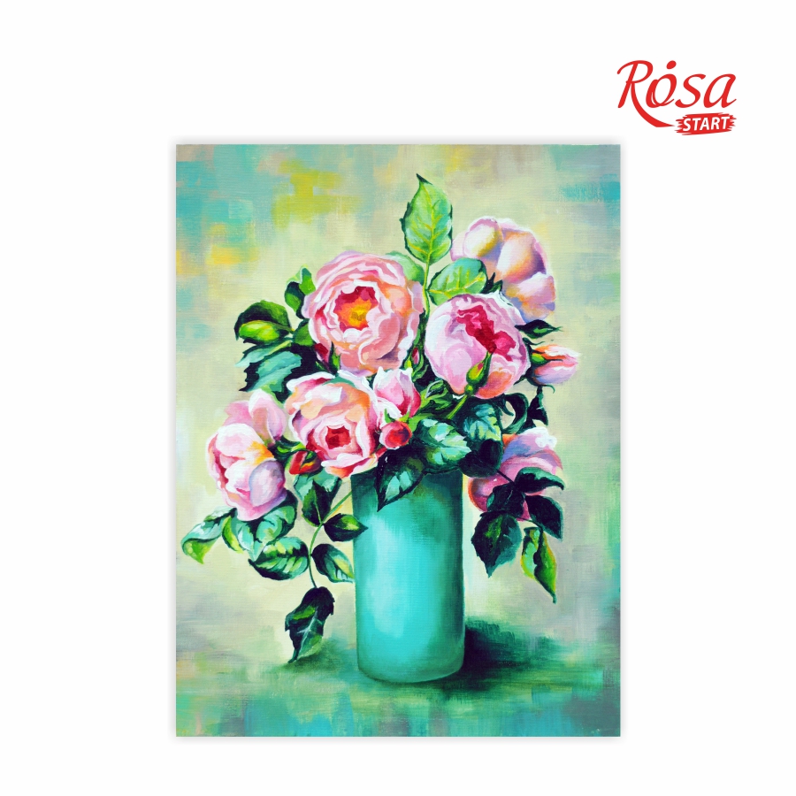 Painting on cardboard with contour "ROSA START" 30*40 Still life No. 19 "Pink roses" /553/ WITHOUT PAINTS
