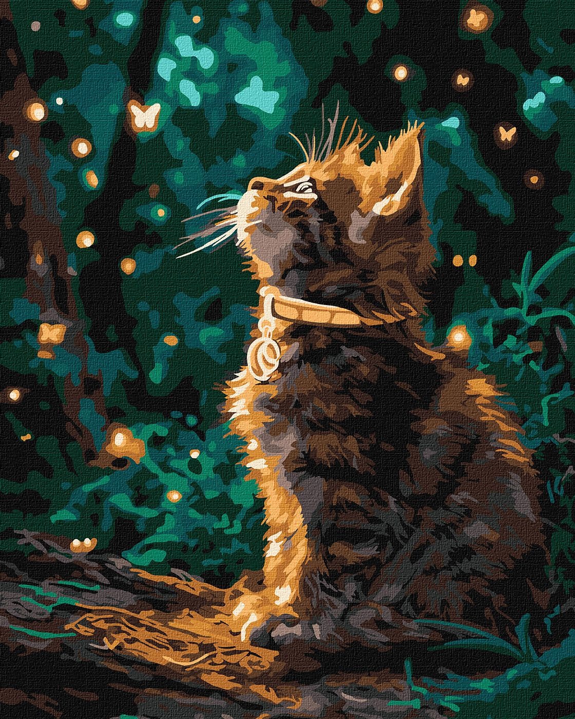 Paint by number "Ideyka" /KHO6881/ "Kitten and fireflies with metallic extra paints" 40*50 cm