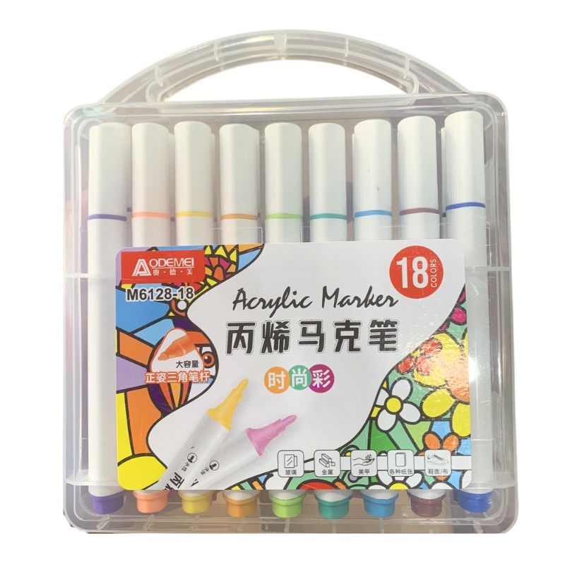 Set of markers 18 col. "AODEMEI" /M6128-18/ triangular case, acrylic, plastic container (1/24/96)