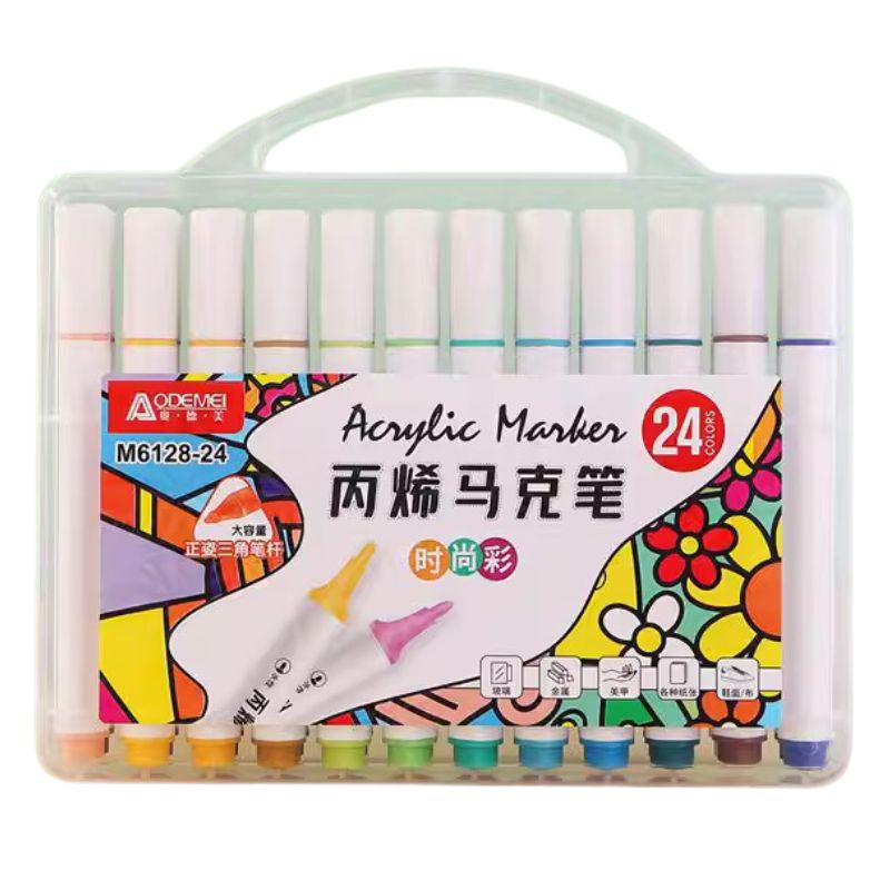 Set of markers 24 pcs. "AODEMEI" /M6128-24/ triangular case, acrylic, plastic container (1/12/72)
