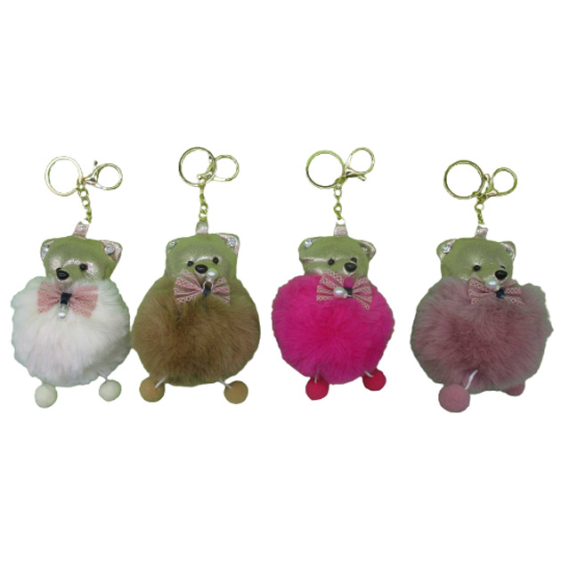 Fur keychain. /952-6 bracelet/ "Ball with a shiny bear" 9cm 4col.  (1/12)