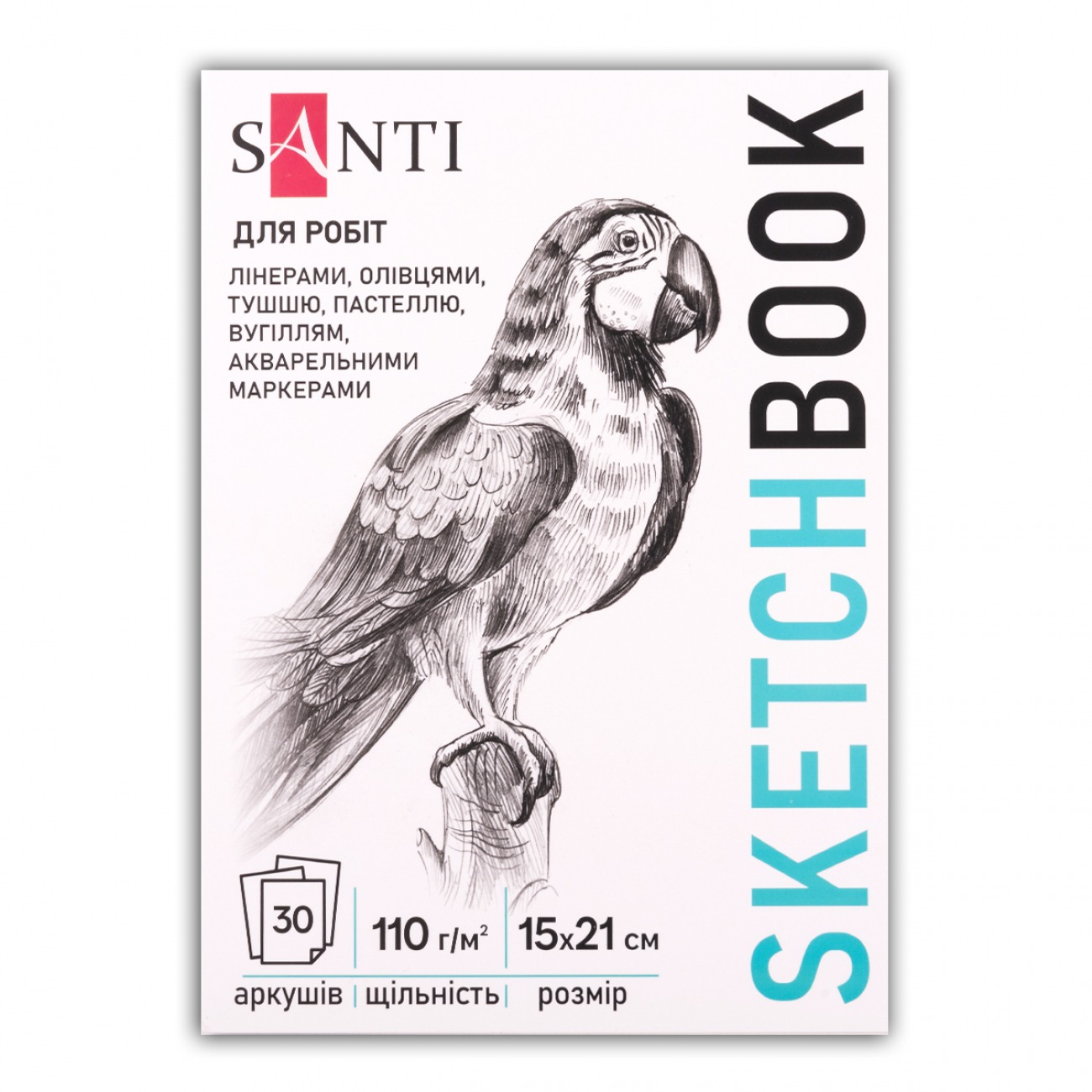 Sketchbook A5/30 sheets. "SANTI" /743197/ "Animals" glue, 110g/m2 (1/15/30)