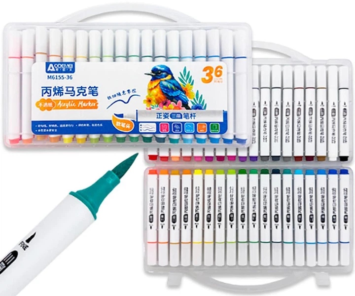 Set of markers 36 pcs. "AODEMEI" /M6155-36/ acrylic "Bird", plastic box (1/12/48)