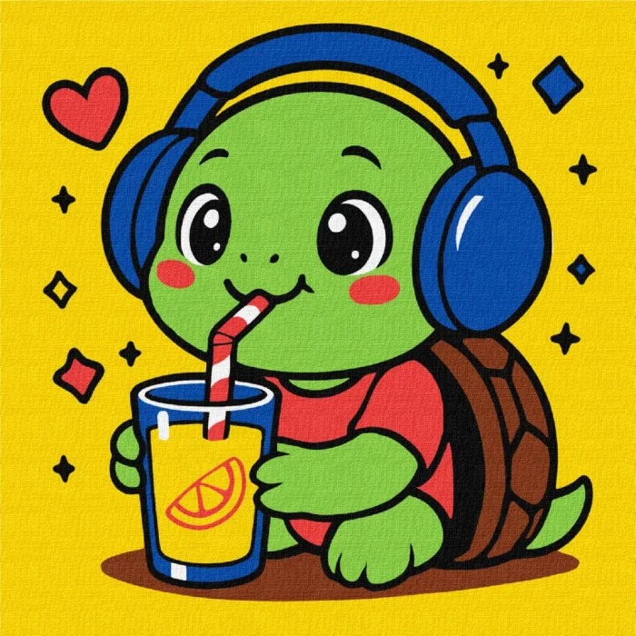 Painting by numbers "Ideyka" /KHO1289/ "Turtle drinks lemonade" 25x25cm