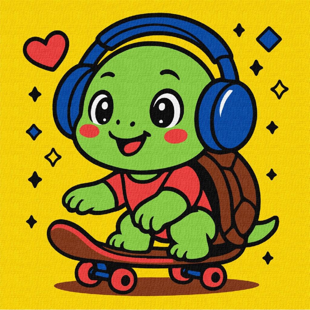 Painting by numbers "Ideyka" /KHO1290/ "Turtle on skates" 25x25cm