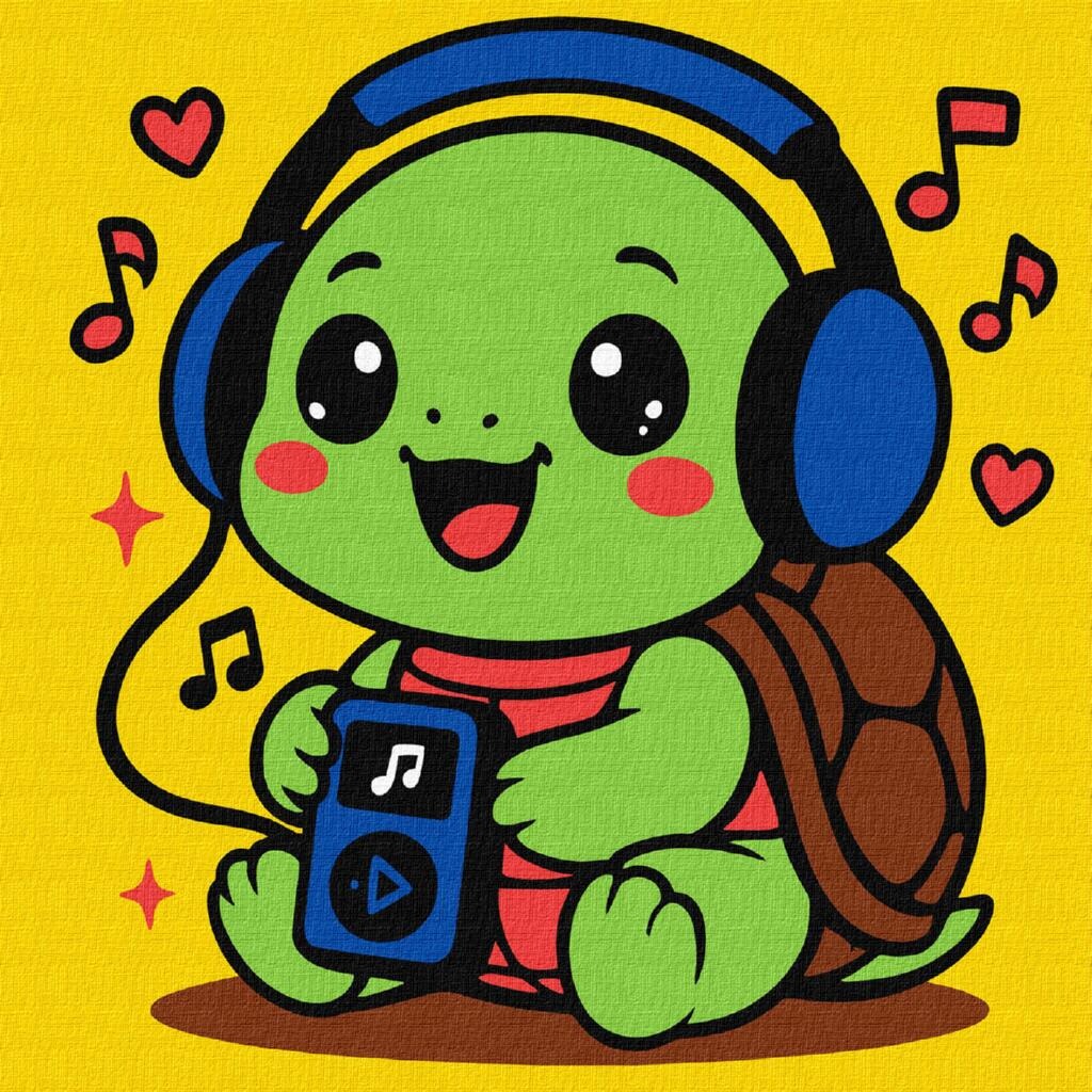 Painting by numbers "Ideyka" /KHO1295/ "Turtle listening to music" 25x25cm