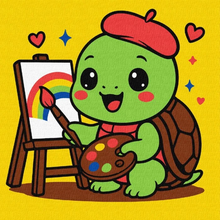 Painting by numbers "Ideyka" /KHO1296/ "Turtle the artist" 25x25cm