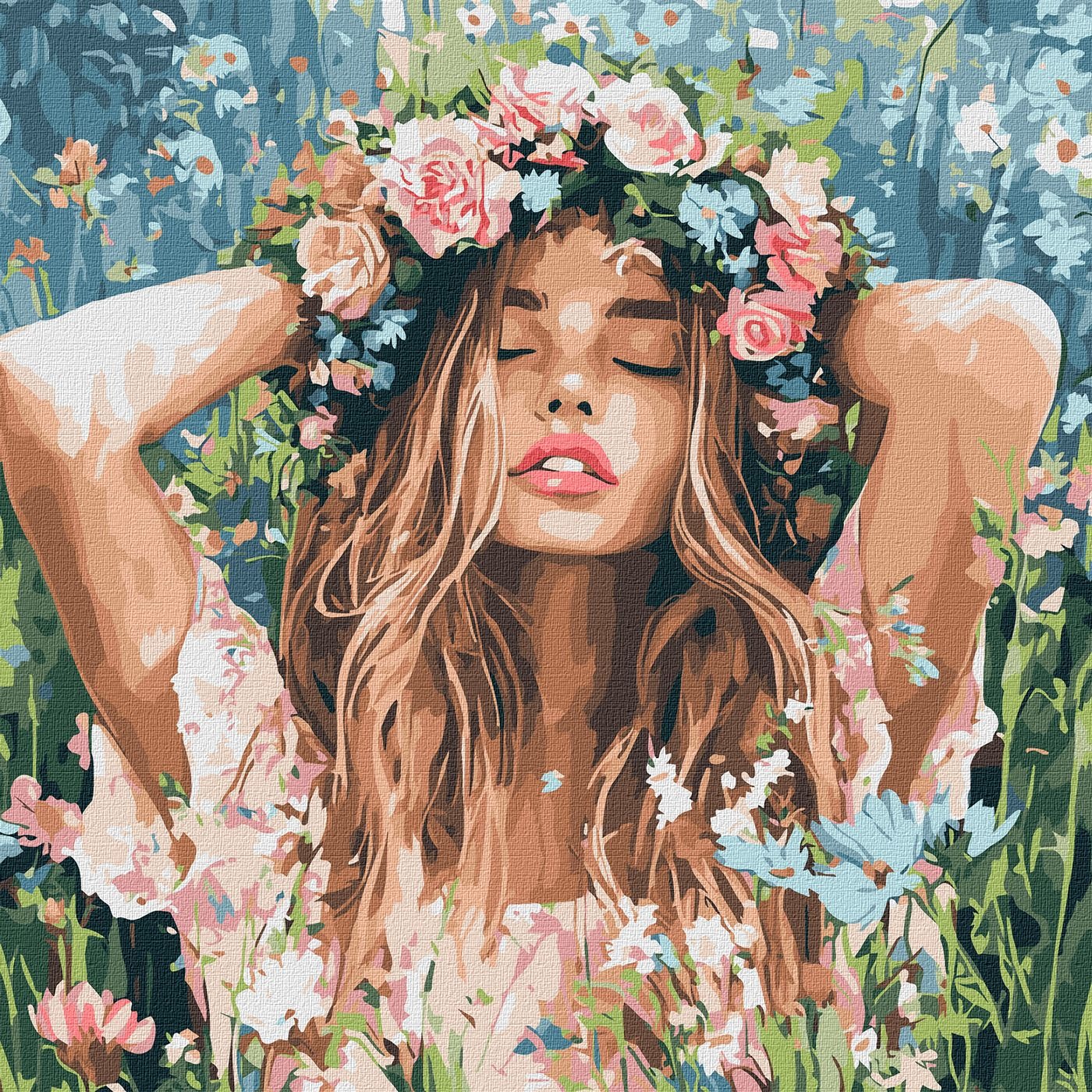 Picture by number "Ideyka" /KHO8581/ "Girl with a wreath in the field" 40x40 cm